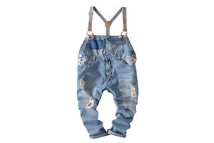 Hip Hop Streetwear BIB Pants Ogólnie rzecz biorąc, mody mody kombinezon rozerwał S dla mężczyzn dżinsowych 2107236155728