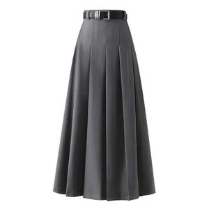 Röcke Vintage graue Faltenröcke für Frauen 2024 Sommer Mode Casual Womens High Taille A-Line Midi Rock Korean Dent Slim Rock Y240528