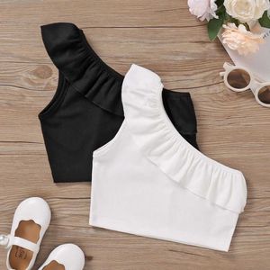 Tank Top Baby Girls Kamizelki dla dzieci na jednym ramię 2024 Summer Camisole moda Lotus Liść zawiesinowy bieliznę dziecięcą odzież Y240527