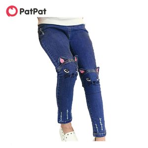 Patpat Hot Sale Casual Girl Kids Cut Cat Design Pant Roupas de jeans para meninas Primavera e calça de outono L2405