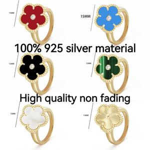 Cluster Rings S925 Sterling Silver Clover Ring Charm Womens Butterfly Ring Original Luxury Brand Anniversary Valentines Day Gift T240524