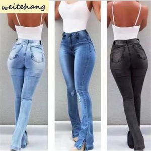 Kadınlar Kot pantolon bahar yüksek bel rahat pantolon düz sokak kıyafetleri vahşi bölünmüş geniş bacak uzun pantolon 167