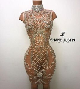 Vestido de noite Yousef Aljasmi Kim Kardashian High Collar Crystal Bodycon Dress Mini Almoda Gianninaazar Zuhlair Murad Ziadnakad1192233