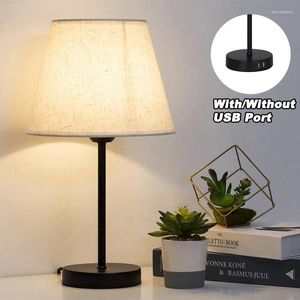 Bordslampor Bedside Lamp Fabric Lampskärm för vardagsrummet Säng USB Proteable laddningsport EU/US Plug
