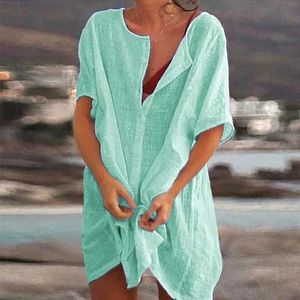 Tuniche di cotone da bagno da bagno femminile per la spiaggia Donne Swimsuit Cover-Up Woman Swimwear Shirts Cover Up Beachwear Mini Abito Sai de Praia Drop 2023 Z240528 Z240528