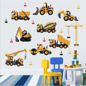 Wall Decor Cartoon Building Construction Vehicle Wall sticker build your future crane excavator kids boy bedroom decor decals d240528