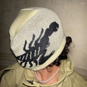 Ball Caps Y2K Dark Scorpion Gothic Pattern Casual Outdoor Winter Wool Acrylic Knitted Hat Women Beanie Warm Men Grunge Hip Hop 253T