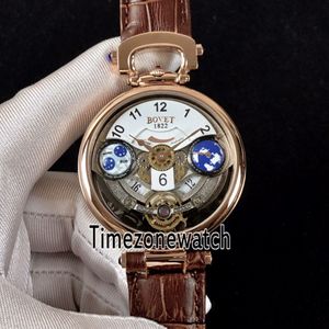 Bovet Amadeo Fleurier Grand Complications Edouard Tourbillon Rose Gold White Skeleton Dial Swiss Quartz Mens Watch Brown Leather Strap 234T