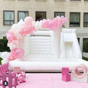 PVC Jumper aufblasbare Hochzeit weiße Bounce Combo Castle mit Rutsche und Ballgrube Sprungbett Hüpfburg rosa Türsteher House Moonwalk für lustige Spielsachen