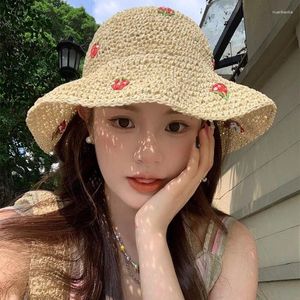 Breda brimhattar koreansk version av Strawberry Straw Hat Women's Summer UV Protection Holiday Big Eaves Foldbar Sun Casquette Femme