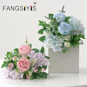 装飾的な花6ヘッドカラフルピオニー人工師DIY DIY装飾シルクアジサイブーケアレンジ