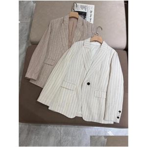 Womens Two Piece Pants Luxurious Casual Office Striped Linen Suit Set For Women Drop Delivery Apparel Clothing Sets Dh5Fq