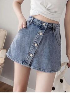 Fashion Summer Denim Rock Casual Womens Highwaist Slim Wideleg Shorts Streetstyle Koreaner eine Linie Mini -Jeans Röcke 240528