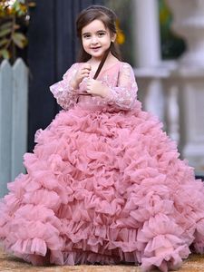 2024 Puffy Flower Girls Dresses toddler girl Long Sleeve Kids Teens Pageant Gowns Birthday ball gown Party Dress For Wedding Cooktail Gown tulle kid girl prom dress