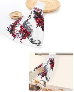 Towel Ink Painting Sparrow Plum Blossom Hand Towels Home Kitchen Bathroom Hanging Dishcloths Loops Soft Absorbent Custom Wipe