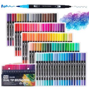 Akvarellborste pennmarkörer 12-120 färgad filt tips ritning akvarellkonstmarkör penna dubbel borste fin linje färg penna set som används för kalligrafi och målning wx5.27