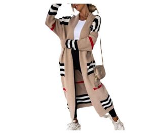 디자이너 스웨터 여성 가을 ​​라운드 목 줄무늬 패션 긴 소매 여성 고품질 가디건 니트 여성 스웨터 코트