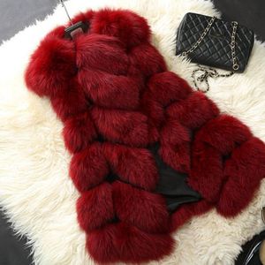 Kobiety płaszcza Święto Dziękczynienia Zimowe ciepło na zewnątrz Faux Fox Fur Płaszcze Średnia i długa wielokolorowa kamizelka futra kurtka wypoczynkowa moda moda zwykła 2502