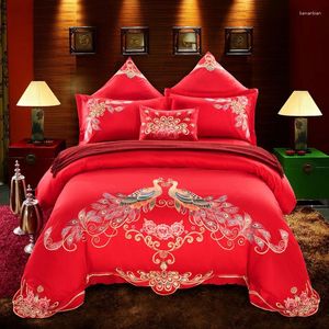 Bedding Sets Product Wedding Red Color 4/7 Pcs Set Cotton Bedclothes Embroidery Bed Linens Duvet Cover Sheet