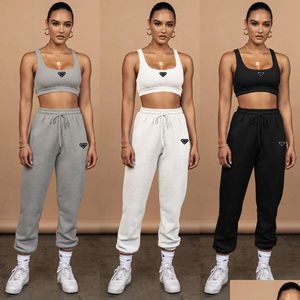 Womens Tracksuits Parada Designer Brand Navel-Baring Tank Top Tie-Up Trousers Two-Piece Sports Fitness Running Suit Jogging Clothes Ve Otsqw