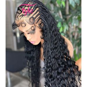 180Density Brazilian Curly Lace Front Wig 360 Lace Box Braid Wig African Synthetic Braided Wigs for Women with Baby Hair Qdsvt