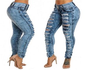 Dżinsy damskie Slim Fit z rozerwanymi otworami moda dżinsy kobiety niebieskie szczupłe spodnie rozmiar S3XL199W8552920