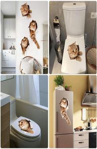 Gatos 3d adesivos de parede adesivos de vaso sanitário vista cães vívidos banheiro decoração caseira decalques de vinil de vinil adesivo de arte de parede 8664975