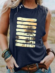 Women's Tanks Camis Summer Sunset Colored Tank Top Palm Tree Trend Summer Tank Paradise Vacation Sleevele Shirt Womens Fashion Casual Vintage Top S245287