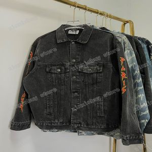 xinxinbuy men designer coats jacket denim jacquard破壊レターパリ長袖女性ブラックカーキホワイトxs-l 249v