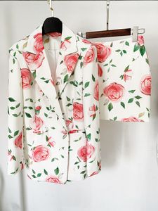 2024 Rose Print Feminino Duas peças Designer de vestido de mangas compridas Pescoço de lapela Feminino Mulheres e Saias de Mulheres Impressoras 52817