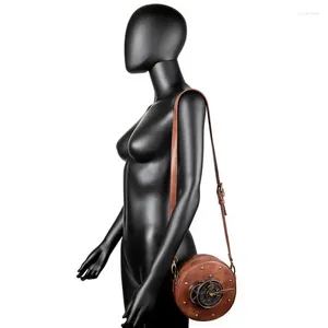 Axelväskor din säsong damer 2024 pu läder kvinna messenger vintage cirkulär väska steampunk stil