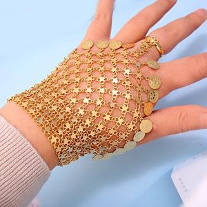 Handgefertigte türkische Handspeckelet Gold plattiert Nahen Osten Luxus Frauen Armbandmünzschmuck Arabisch -Vogel -Accessoire 240528