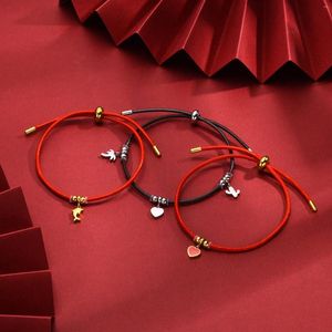 Charm Bracelets Fashion Dolphin Heart Red Adjustable Leather Rope Wrist For Women Sister Girls Anniversary Gifts