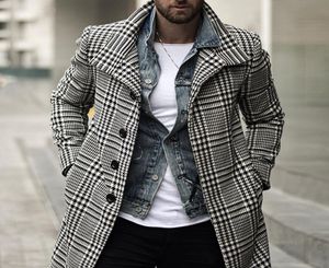 Mens Trench Coats Fashion Plaid Lapel Single Breasted Long Coat Winter Fashion Long Jacket Coats Men Overcoat2915652
