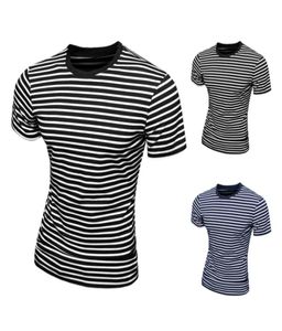 Mens Casual TShirts Black Blue Stripe Tee Shirt Slim Fit Tops New Short Sleeve tShirt M L XL XXL7806688