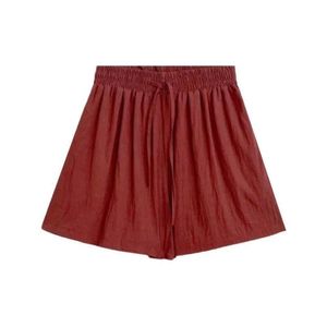 Algodão Summer Loose de cintura alta shorts casuais magros para mulheres com cordão de damasco de prisão preguiçosa calças de perna larga de linha larga 926