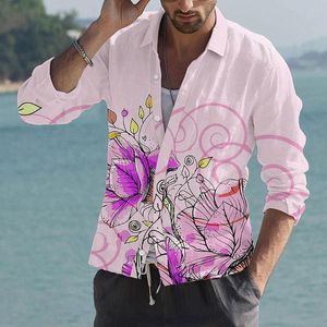 Camisas casuais masculinas camisa simples para homens para homens outono de manga longa botão de lapela de moda padrão de férias de férias de praia roupas de luxo