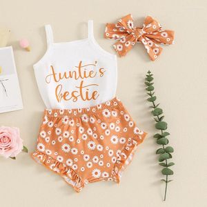 Set di abbigliamento 3 pezzi di vestiti per neonati nato per neonati graziosi estate floreale abbigliamento senza maniche canta