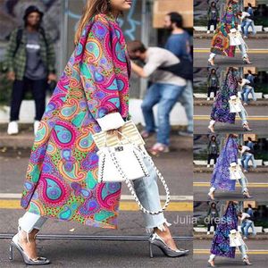 2024 New Long neckline Printed Double breasted Coat for Womens Long sleeved Cashew Flower Windbreaker