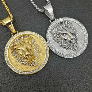 Hip Hop Charm Iced Out Bling Golden Lion Head Pendants Necklaces Male 14K Gold Chain Rock Jewelry Gift For Men