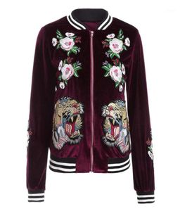 Whole Fashion Women Slim Velvet Jacket Bomber Embroidered Tiger Casaco Feminino120633148787418