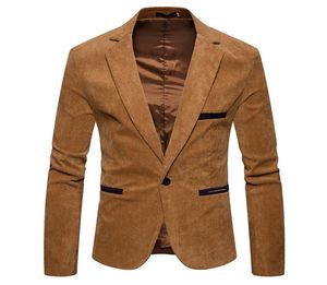 V Neck Long Sleeve Mens Corduroy Blazer Fashion Single Button Solid Color Mens Suits Jacket Spring Male Apparel4470466