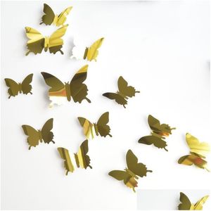 Wall Stickers Mirror Decal Butterflies 3D Art Party Wedding Diy Home Decors Sticker Fridge Drop Delivery Garden Decor Dhy1W
