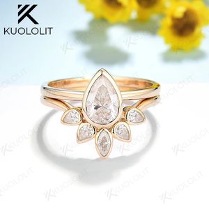 Anelli set tagli a pera Kuololit 12ct per donne solide 18K 14K 10K 925 ANNIVERSARIO GOLLO GOLLO GOLLO DVVS1 240507