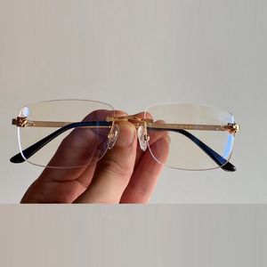 Uxury Designer Eyeglasses光学メガネヒョウヘッドデコレーションフレームリムレスアンチラウンドクラシックメンズ女性アクセサリーファッションサングラ2657