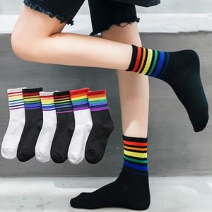 Women Socks Winter Cotton Rainbow Stripes Christmas Fashion Warm Casual Tide Sock Harajuku Female Crew Socking