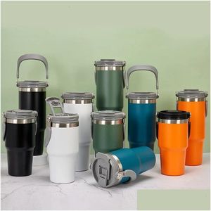 Tumblers 개인화 된 600ml 900ml 텀블러 커피 컵 스테인레스 스틸 진공 진공 열산 방산제 얼음물 병 뚜껑이 Tyeso 30oz 23 dh3jw