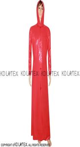 Schwarze sexy Latex -Trenchmäntel mit Kapuzenknöpfen am vorderen Gummi -Robe Plus Size 0019232682