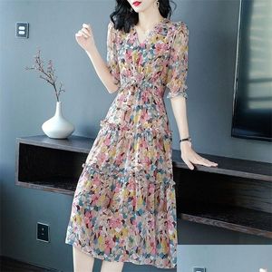 الفساتين غير الرسمية الأساسية 413N61 OC التخصيص العلوي الحرير النسائي فستان الخريف فستان عالي الجودة طباعة نحيفة التنورة من Silkworm MTI Color D DH8K5