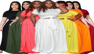 Plus Size Women Clothing Dress Fashion Large Women039s Solid Color Cross Bandage Swing Skirt Two Piece Suit266K6071548